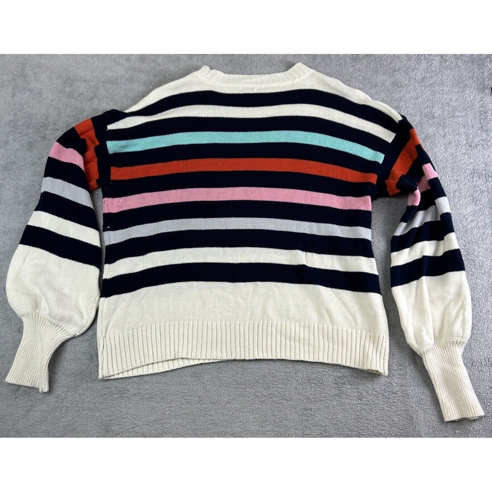 Crown & Ivy XL Multi Color Striped Balloon Sleeve Crew Neck Cotton Blend Sweater - Picture 2 of 8